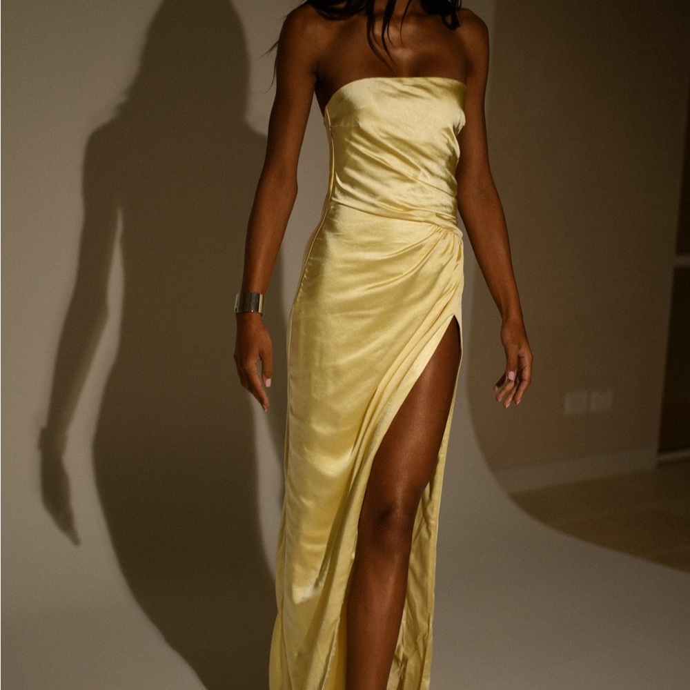Butter yellow satin formal dress